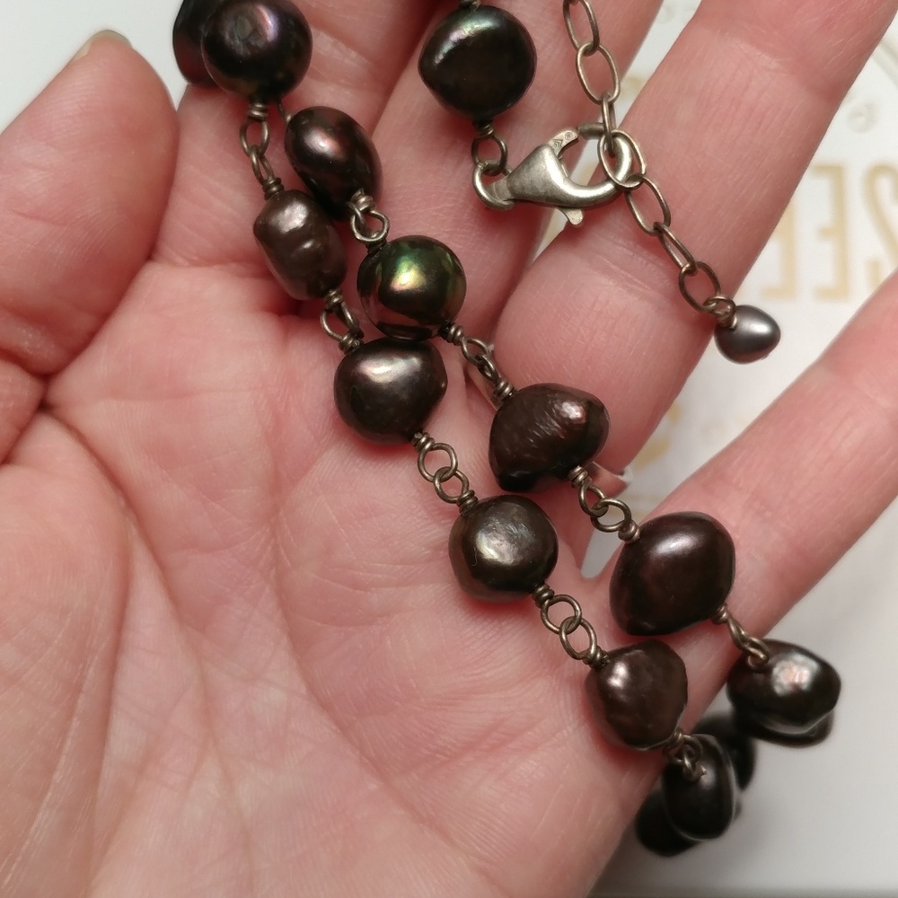 Brown potato pearls necklace 925 silver